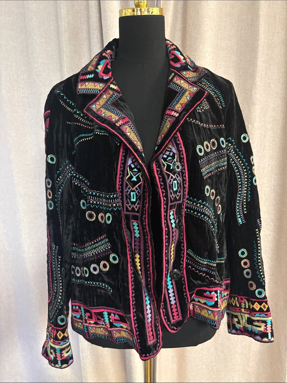 Coldwater Creek Black Velvet Blazer with Multicolor Embroidery